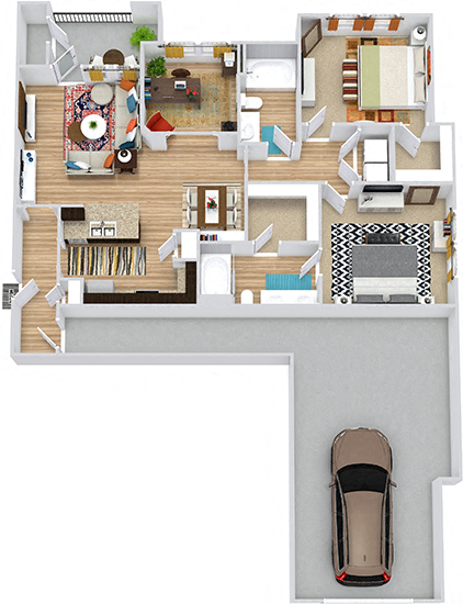 Floor plan for 2 beds, 2 baths, 1170 sqft